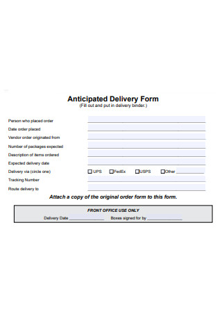 Anticipated Delivery Form