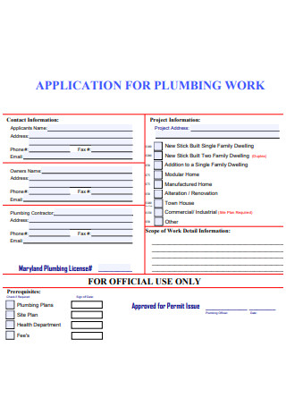 Application For Plumbing Scope of Work