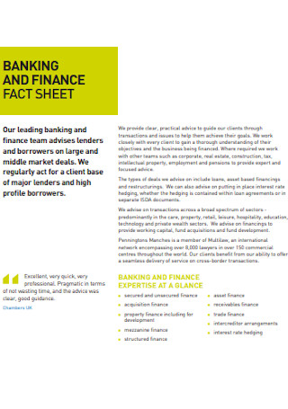 Banking Financial Fact Sheet