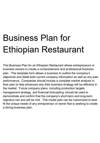 exemple de business plan restaurant