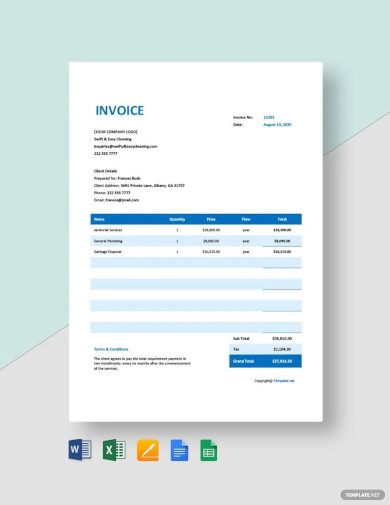 Blank Cleaning Service Invoice