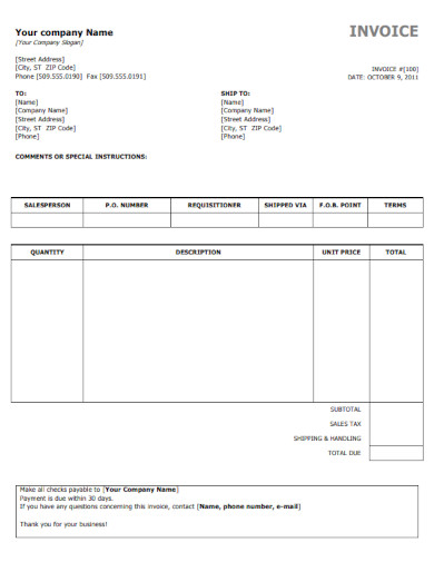 Blank Fillable Invoice