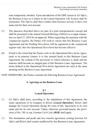 Business Lease Agreement for Life Science
