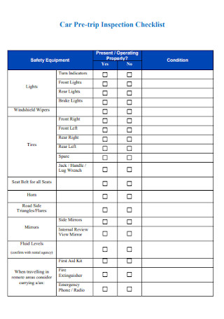 Car Pre trip Inspection Checklist