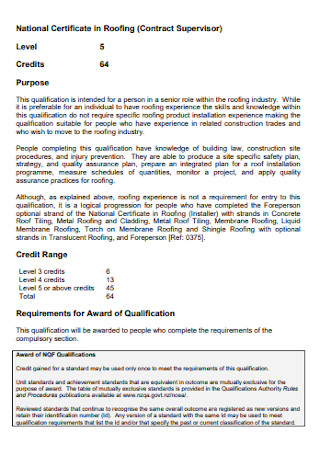 Certificate in Roofing Contract