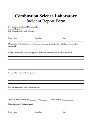Combustion Science Laboratory Incident Report Form