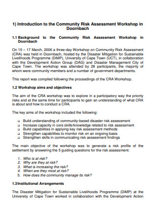 Community Workshop Risk Assessment