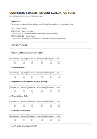 Competency Based Resident Evaluation Form