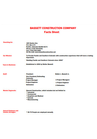 Construction Company Fact Sheet