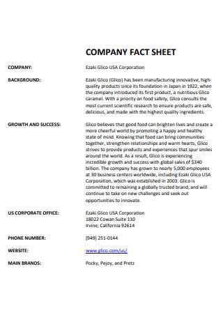 Corporation Company Fact Sheet