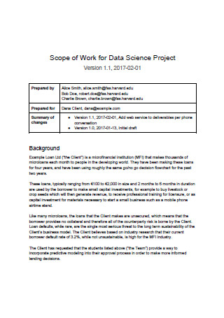 Data Science Project Scope of Work