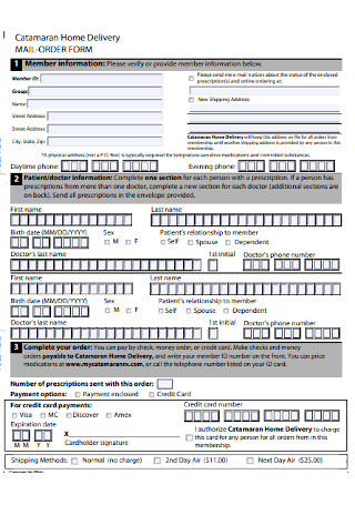 Delivery Mail Order Form