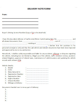 Delivery Note Form in DOC