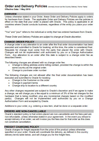 Delivery Order Policy Template