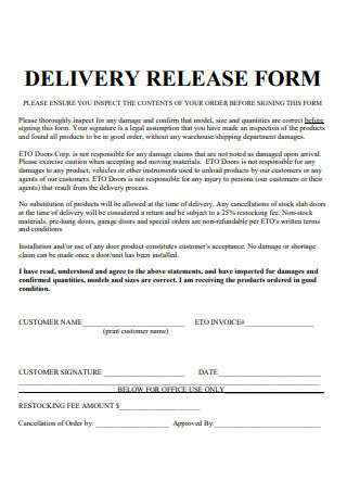 Delivery Release Form
