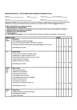 Direct Observation Resident Evaluation Form