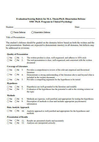 Dissertation Evaluation Format