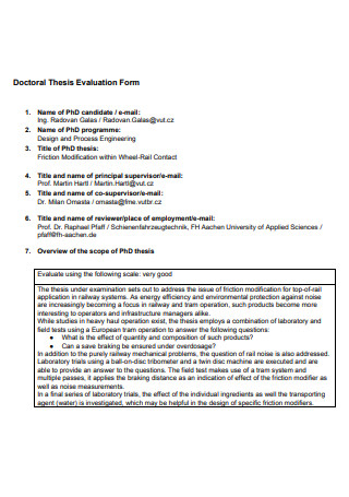 Doctoral Thesis Evaluation Form