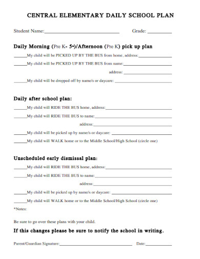 Elementary School Daily Plan