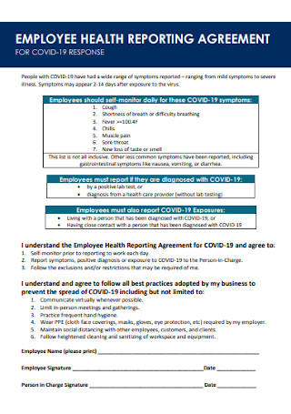 Employee Health Reporting Agreement