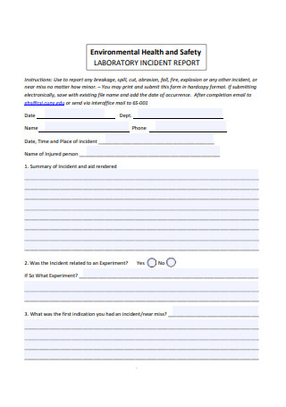 Environmental Health and Safety Laboratory Incident Report