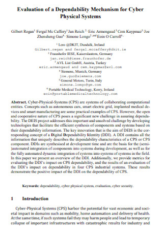 Evaluation of a Dependability for Cyber Physical Systems