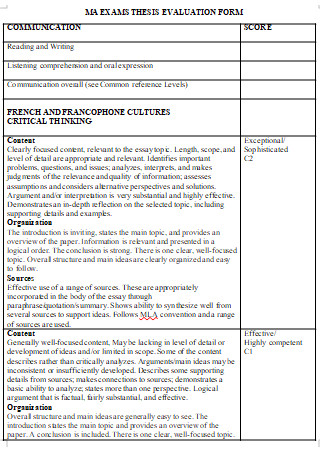 Exams Thesis Evaluation Form