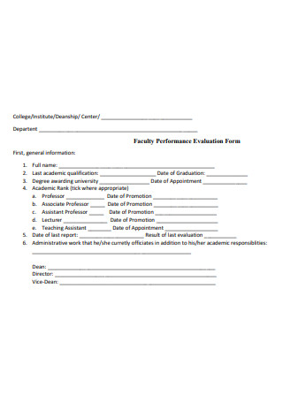 Faculty Performance Evaluation Form