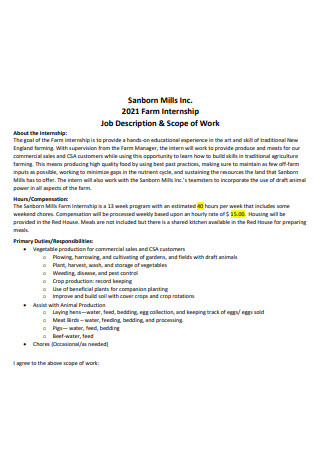 Farm Internship Job Description and Scope of Work