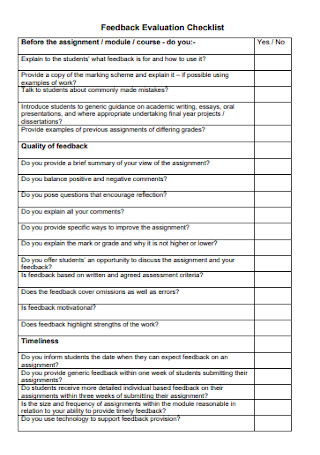 Feedback Evaluation Checklist