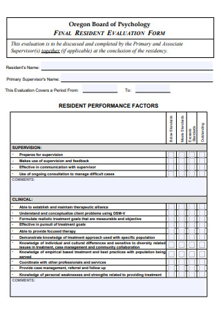 Final Resident Evaluation Form