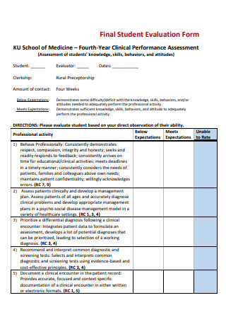 Final Student Evaluation Form