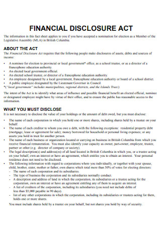Financial Disclosure Act Fact Sheet
