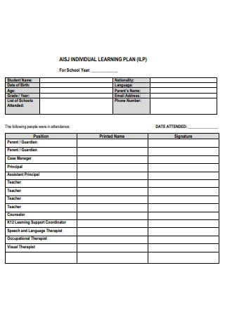 Formal Individual Learning Plan