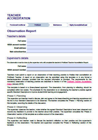 Formal Teacher Observation Report