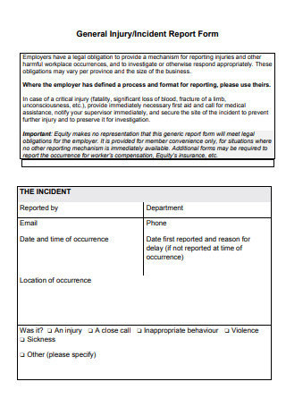 General Injury Incident Report Form