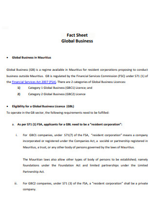 Global Business Fact Sheet