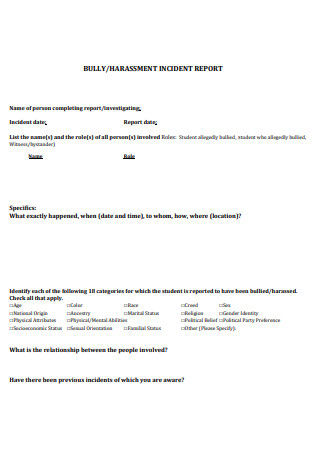 Harassment Incident Report Example