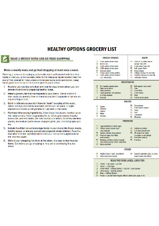 Healthy Option Grocery List