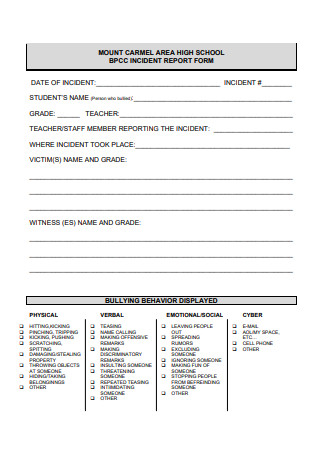 High School Incident Report Form
