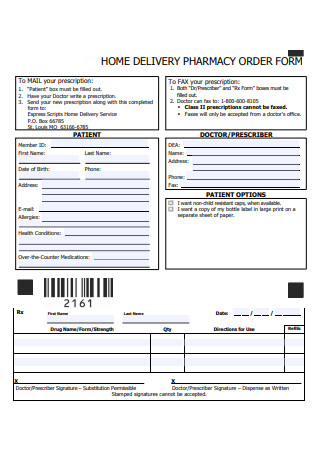 Home Delivery Pharmacy Order Form