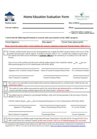 Home Education Evaluation Form
