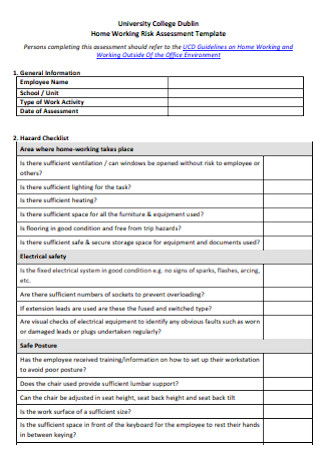 Home Working Risk Assessment Template