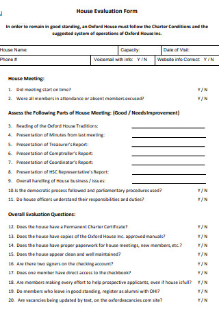 House Evaluation Form Template
