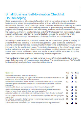 Housekeeping Evaluation Checklist