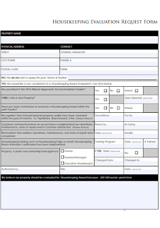 Housekeeping Evaluation Request Form
