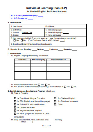 Individual Learning Plan For English Proficient Students