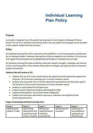 Individual Learning Plan Policy