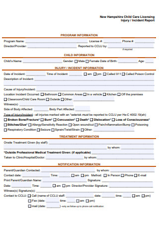 Injury Incident Report Example