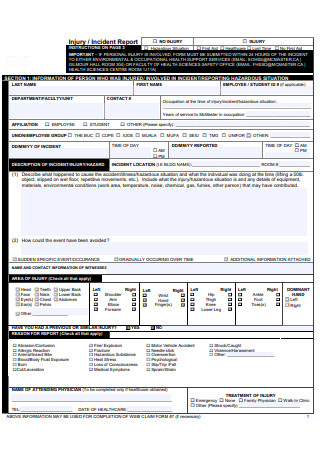 Injury Incident Report Template